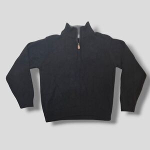 Oscar De La Renta Men's Sweater Quarter Zip Long Sleeve Pullover Fur Neck LARGE